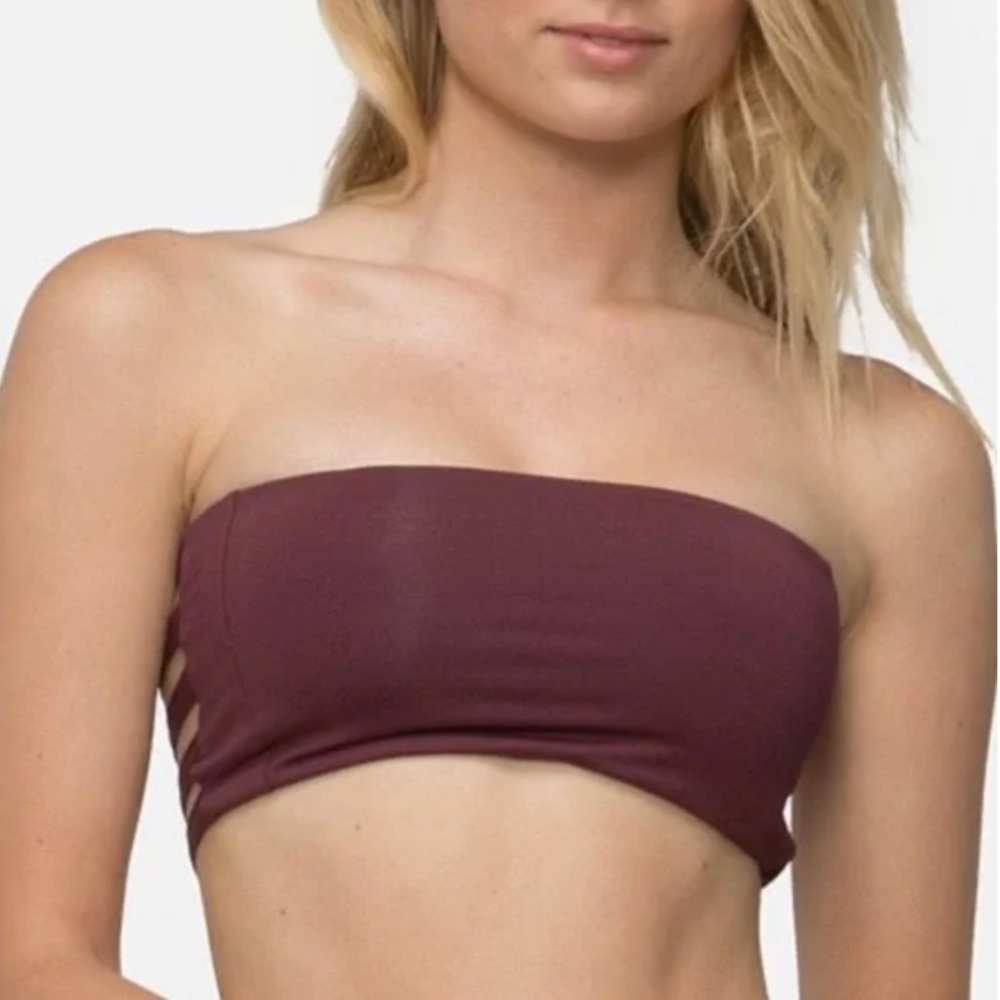 Tavik Womens Ace Bandeau Swim Bikini Top ONLY in Ribbed Merlot Size Large